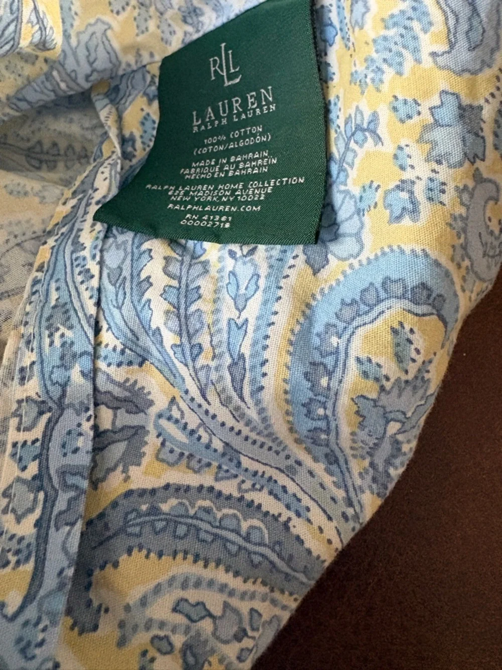 Ralph‎ Lauren Yellow and Light Blue Paisley Cotton Fabric pillowcases